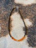 4mm spiny oyster & 4mm German silver beads