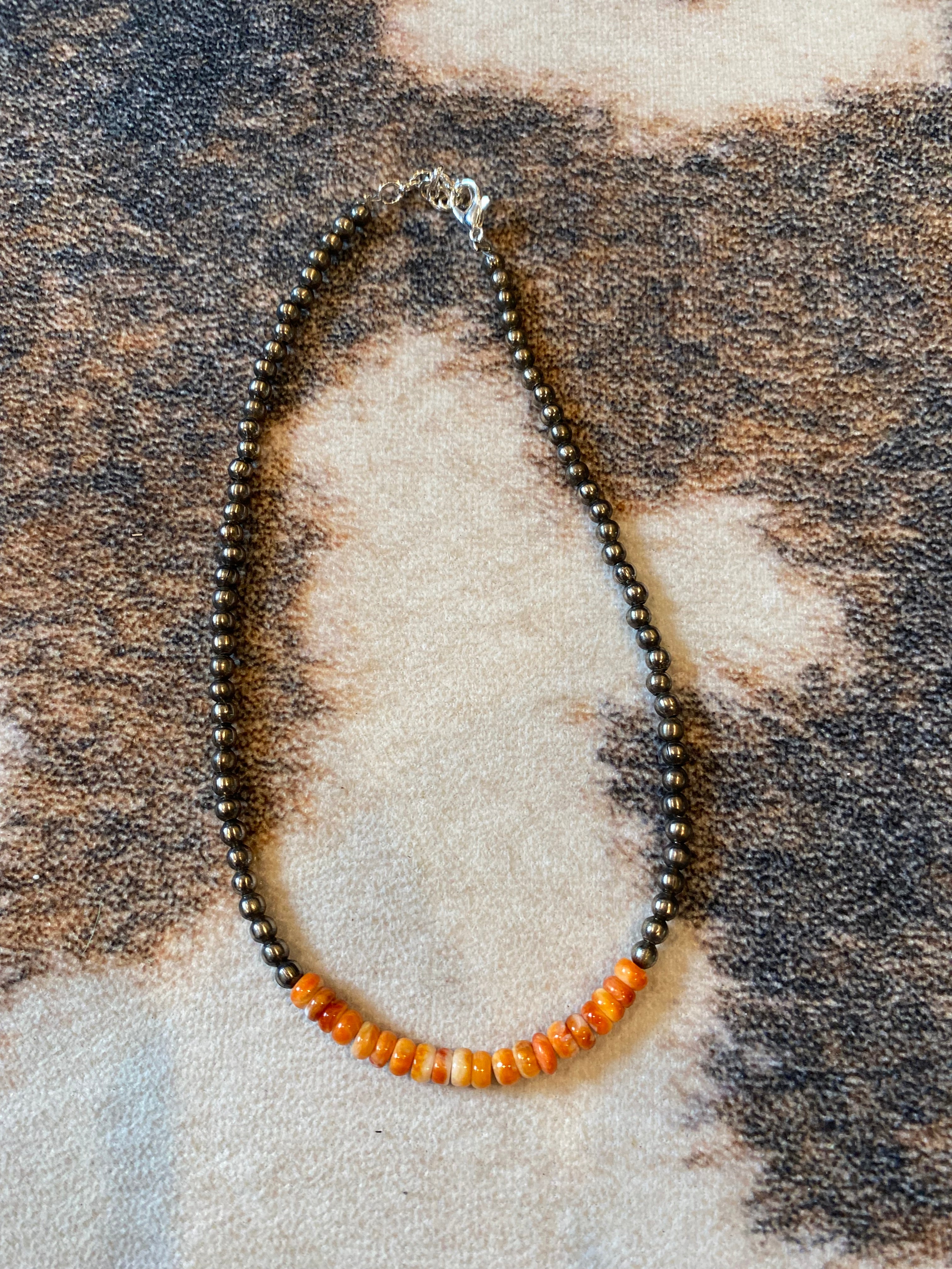 4mm spiny oyster & 4mm German silver beads
