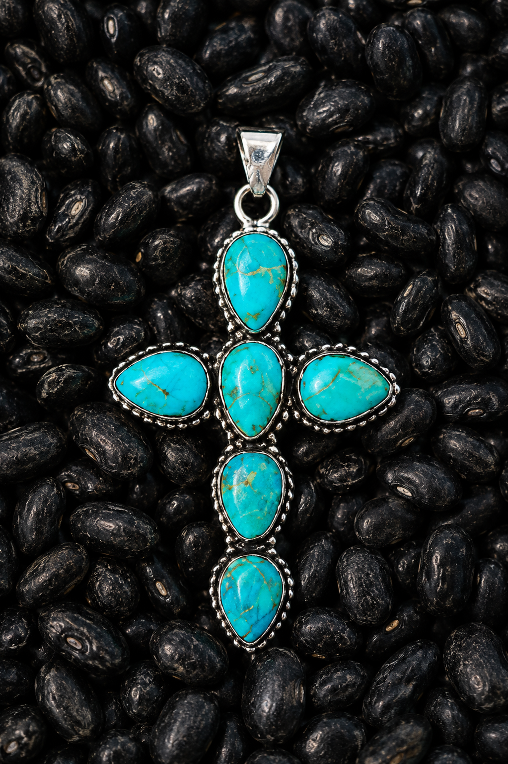 Sterling silver plated turquoise cross pendant
