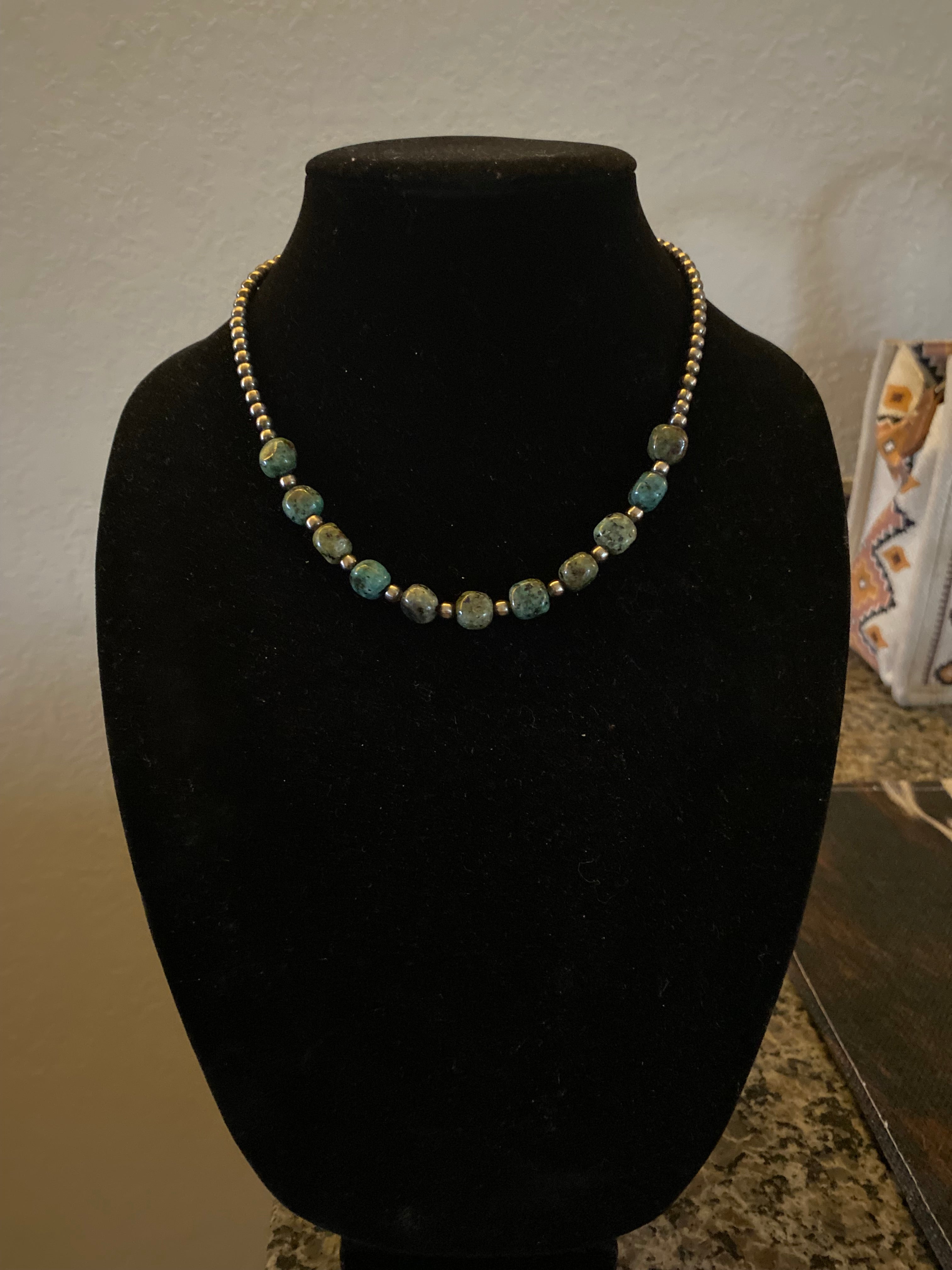 5mm German silver beads with turquoise nugget beads
