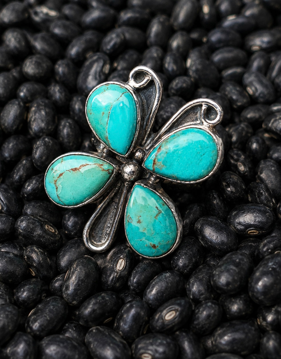 Sterling silver plated turquoise butterfly ring