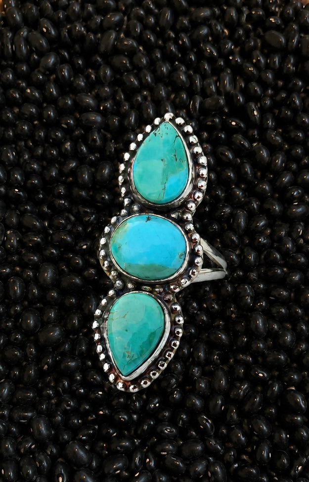 Sterling silver plated 3 stone turquoise ring