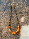 8-10 mm spiny oyster & 4-8 mm German silver necklace