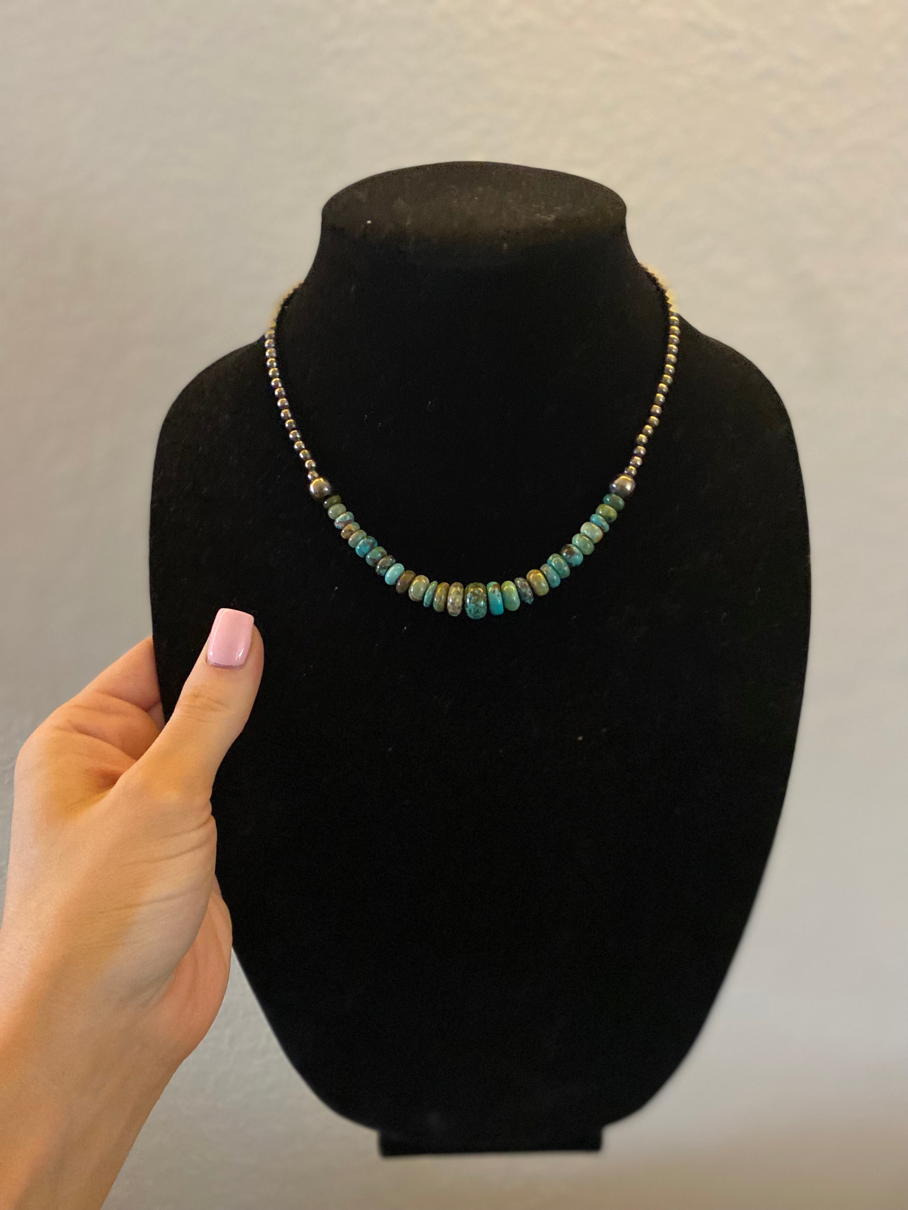 4-8mm German silver beads with 4-8mm turquoise beads